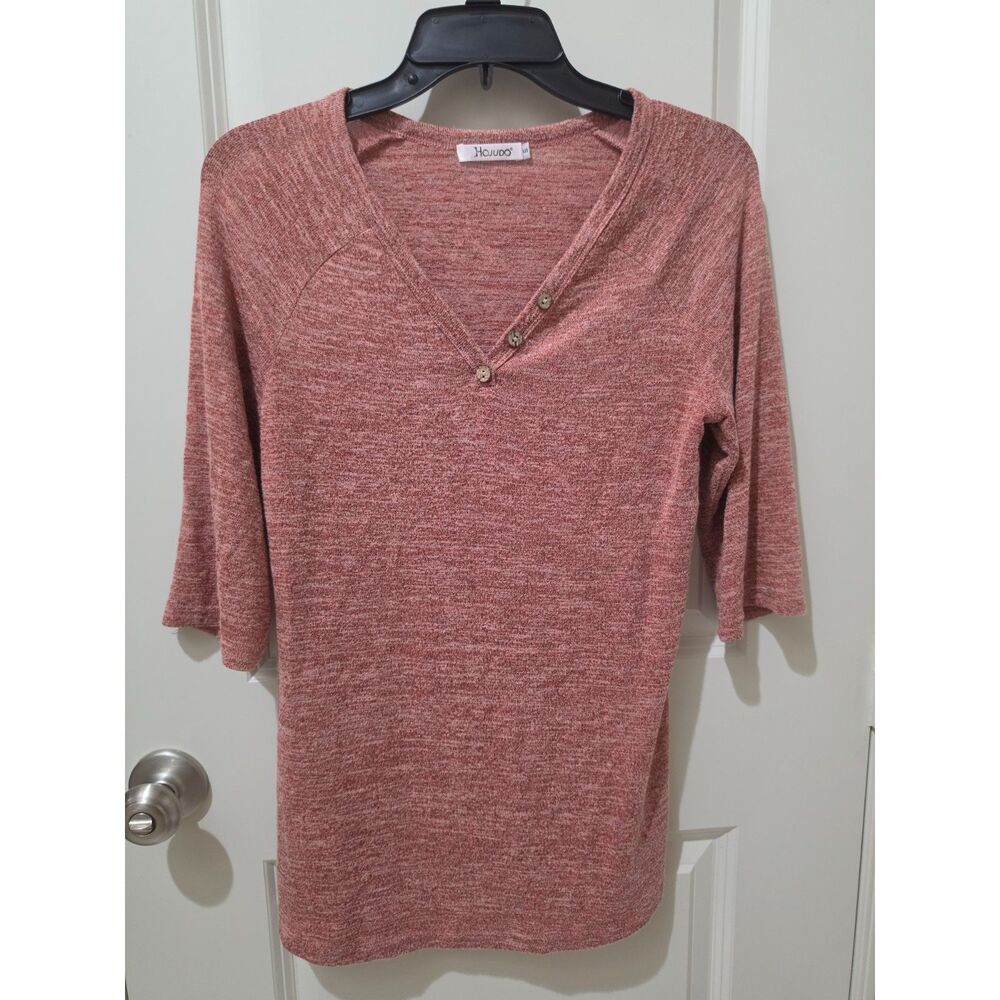 Women's V-Neck Henley Fall Orange Size Small